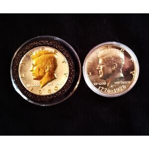 1 40% Silver Cameo Kennedy & 1 24k Gold & .999 Silver Plated 1990 Kennedy 1/2 $